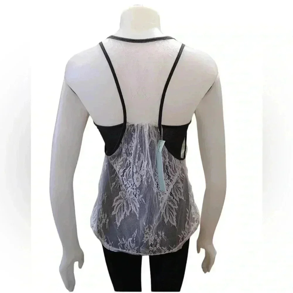 Dressfo Sleeveless Grey White  Lace Overlay Top Size Small - Picture 3 of 8